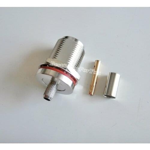 1Pcs N female jack bulkhead with nut connector crimp for RG58 RG142 KSR/LMR195 cable
