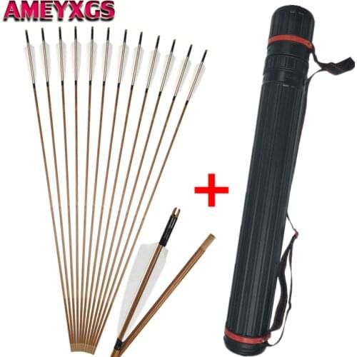 10Pcs 32" Archery Bamboo Arrows 8mm Arrow Replaceable Broadhead With Arrow Quiver For Bow Outdoor Training Shooting Accessories