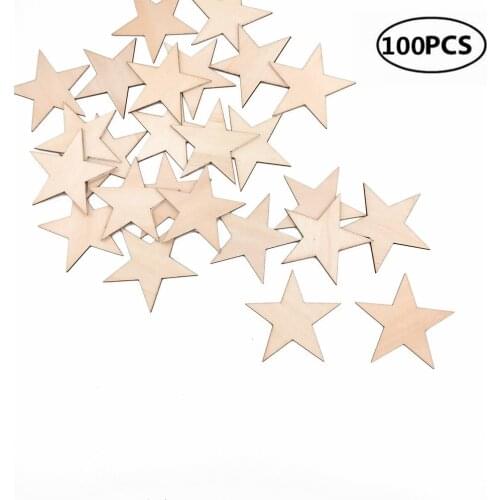 100pcs 20mm 0.78inch Unfinished Wood Star Cutouts Wooden Star Shape Natural Wood Craft for DIY Embellishments Wedding