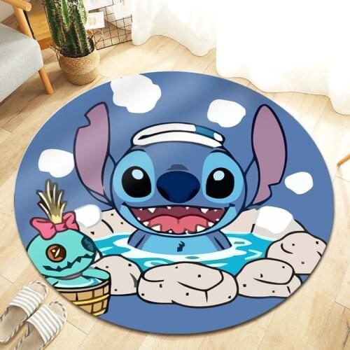 100cm Stitch Kids Play Mat Round Carpet Floor Mats Flannel Printed Area Rug Sound Insulation Pad for Bedroom Home Decorative