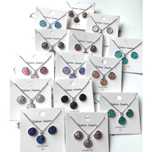 2020 Bohemian Resin Druzy Chain Glitter Necklaces Pendants for Women Vintage Multicolor Jewelry