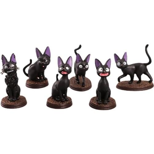 6pcs Cat Ornament Family Micro Landscape Decoration Anime Cartoon Dolls Toy Mini Black Cute Cat Crafts Figurines Home Decor