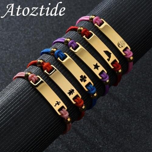 Atoztide New Customized Bar Rope Chain Bracelet Men Stainless Steel Engraving Letter Name Gold Adjustable For Women Bangle Gift