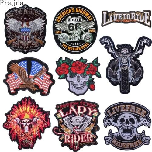 Prajna Large Biker Motorcycle Patches On Clothes Iron On Punk Skull Embroidered Patches For Clothing Applque For Jacket DIY