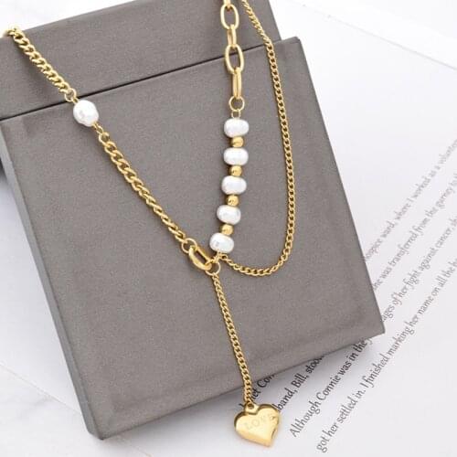 XIYANIKE 316L Stainless Steel Gold Color Pearl Heart Pendant Necklaces For Women Two Layer Choker 2021Trend Fashion Gift Jewelry