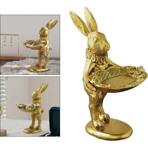 Jewelry Display Stand Rabbit Figurine Bunny Hairpin Necklace Holder Tray