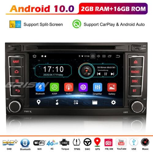 Erisin 5956 DAB+ Android 10.0 Car Stereo Autoradio GPS Navi SWC CarPlay OBD Bluetooth USB For VW Touareg T5 Multivan Transporter