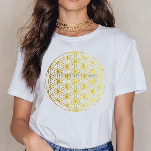 Tops T Shirt Women Sacred Geometry Flower Of Life Mandala Design Womens Loose Fit Summer Harajuku Short Female Shirt