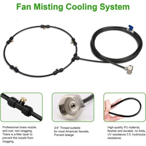 Fan Misting Kit Outdoor Cooling System Portable Patio Greenhouse Misters