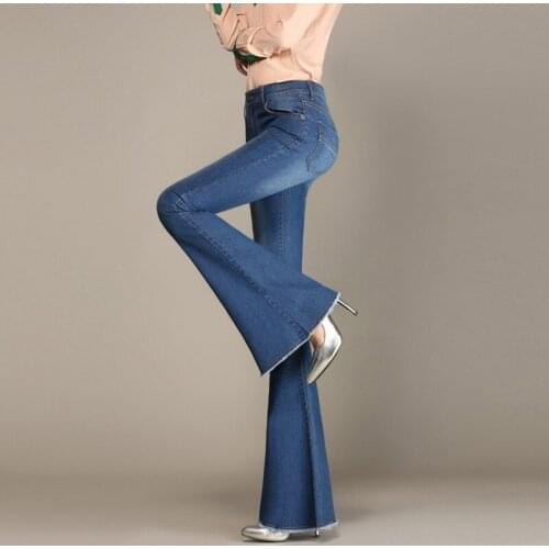 Korean Slim Fit High Waist Womens Jeans Retro Tassel Wide Leg Pants Classic Washed Full Length Sexy Office Ladies Pants Trousers