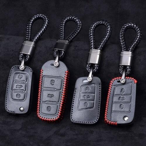 Leather Car Key Case for VW Volkswagen Golf 7 8 MK7 Passat CC B6 B7 B8 Magotan R36 Polo Beetle Caddy T5 Up Eos Tiguan Seat Skoda