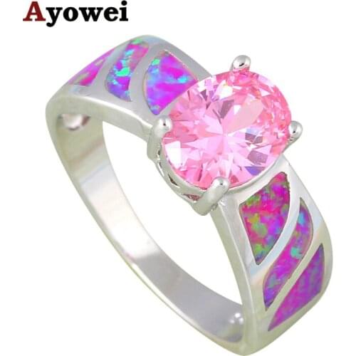 Beautiful Pink Zircon Wedding Gifts Fashion Jewelry Purple Fire Opal Silver Stamped Rings USA Size #6#7#8#9#10 OR841A