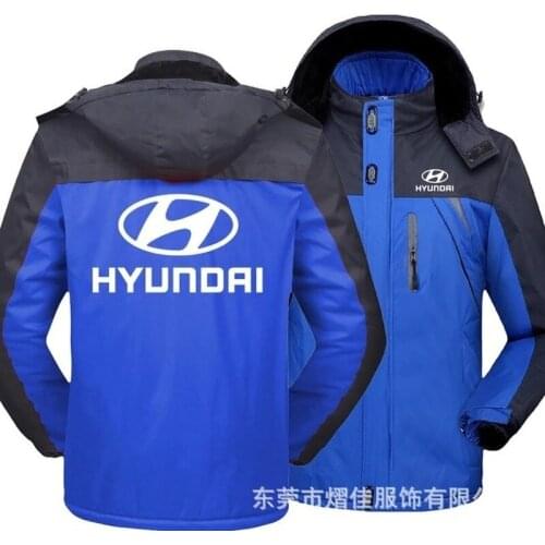 New Winter Jacket Men Hyundai Car Logo Thick Velvet Warm Male Windproof Hooded Jackets Outwear Casual Mountaineering Overcoat