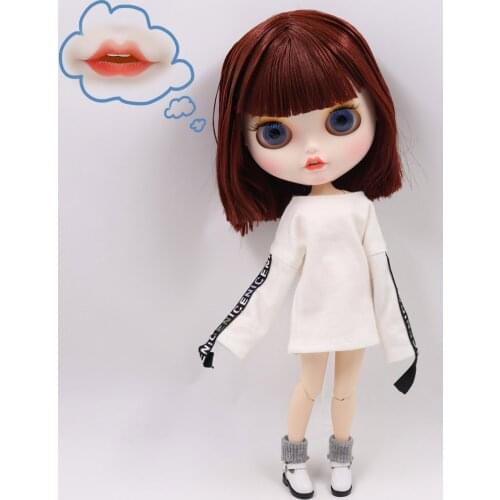 ICY DBS Blyth Doll No.BL0362 Deep Red hair Carved lips Pouting mouth Matte customized face Joint body 1/6 bjd