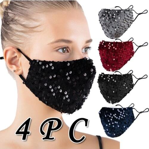 2/3/4pc Pm2.5 Outdoor Halloween Cosplay Mask Washable Face Mask Sequins Protection Mask For Germ Protect Mascarilla Masque Маска