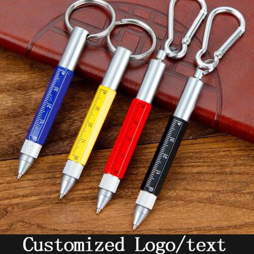 Mini Multifunction Ballpoint Pen Stylus Tool Ball Touch Pen Screwdriver Metal Pen Keychain 6 In 1 Customized Logo Gift