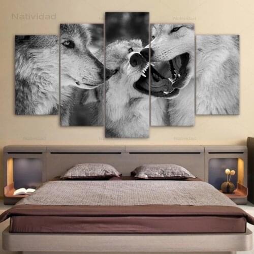 5 Pieces Frameless Canvas Painting Wild Animals Wolves Pictures Modular Posters Art for Living Room Bedroom Home Decorative