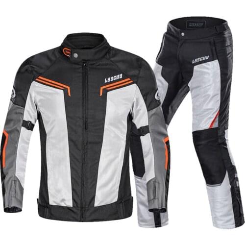 Motorcycle Jacket Man Set Motorbike Pants Suit Riding Windproof Cold-proof Autumn Winter Moto Jacket Body Armor Clothing Gray