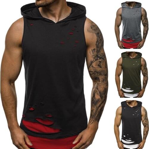 Mens Printed Sleeveless Hooded Summer Casual Hoodie Sport Top Blouse New