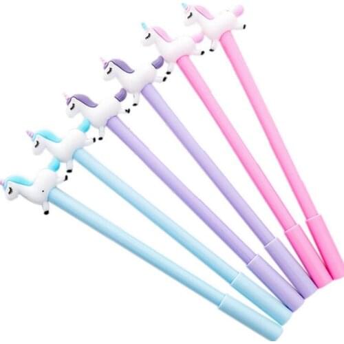 Gel ink pen kit stationery cartoon cute school supply multi colors unique unicorn design 0.38mm pen