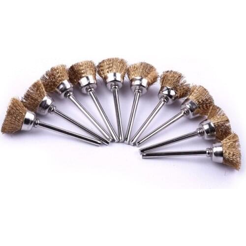 10pcs/Set Cup Shape Brass Wire Brush Kit 1/8'' shank 2'' length Brushes for removing rust & oxidation Polishing Brush Tool set