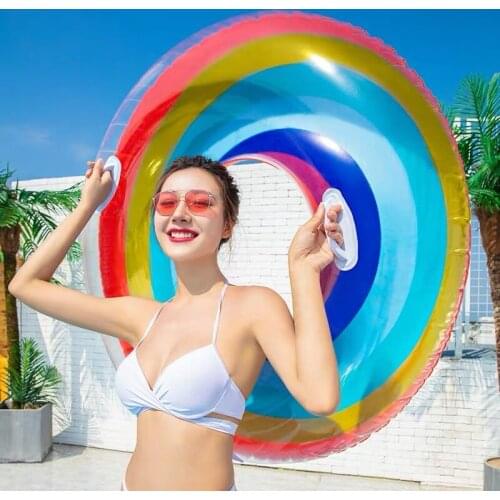 7 Styles Rainbow Swimming Ring Inflatable Pool Float with Hand for kids and adults Floating Ring Swiming ring Wheels pool toys