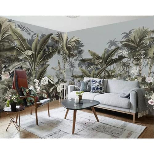 Beibehang Customized nostalgic medieval hand-painted rainforest mural wallpaper home decoration TV background vinyl wallpaper