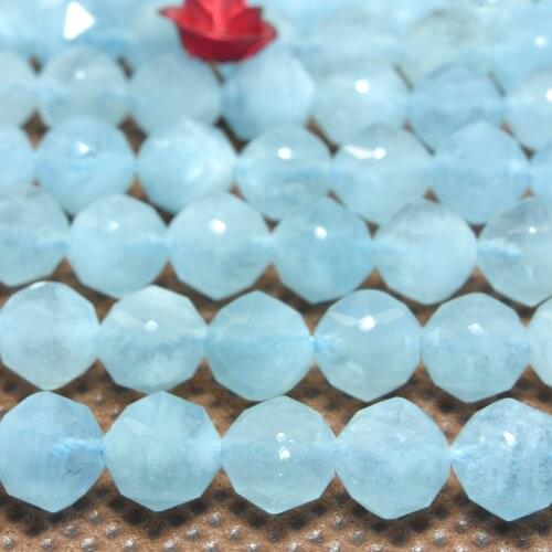 Natural Aquamarine Diamond Faceted Round Loose Beads Wholesale Gemstone Semi Precious Stone Bracelet Necklace Diy Jewelry Making