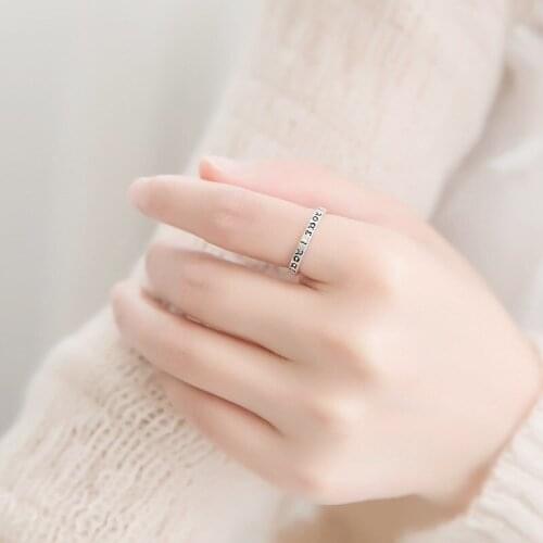 Simple Retro Greek Letter Ring For Women/Men Thai Silver Color Adjustable Open Ring Antique Style Ring