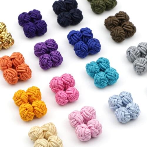Colorful Double Rope Ball Knot Cufflinks Novelty Solid Colors Braided Handmade Elastic Upscale Mens Classic Cuff Links For Men