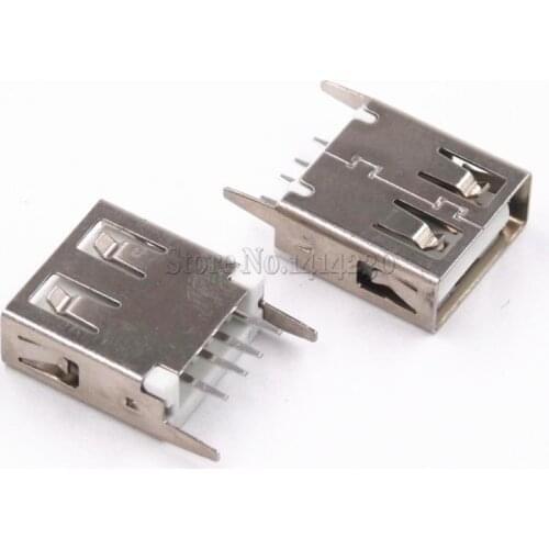 100Pcs USB Type A Female Socket 180 Degrees Vertical 4pins 13.7mm USB Interface