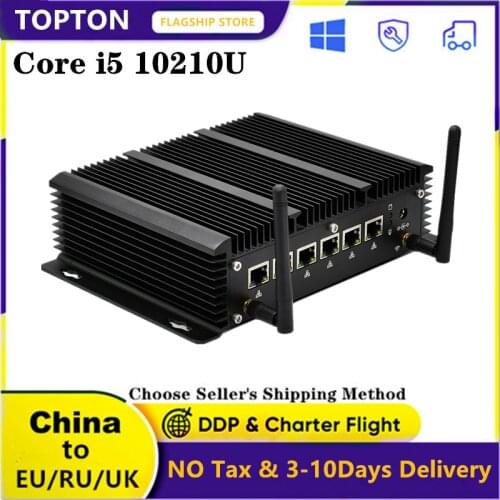 Topton Fanless Mini PC Intel Core i5 10210U 8265U 6 LAN i211AT Gigabit Ethernet AES-NI 4*USB3.0 Firewall Router pfSense Computer