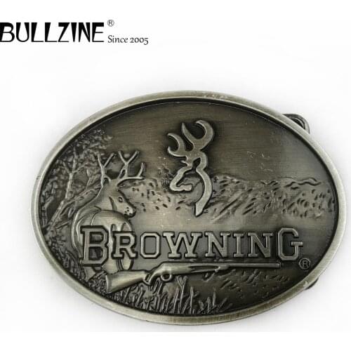 The Bullzine zinc alloy belt buckle with pewter finish and antique brass finish FP-03557 suitable for 4cm width belt