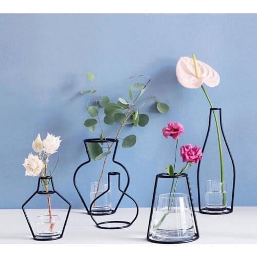 Retro Iron Line Flowers Vase Metal Plant Holder Modern Solid Home Decor Nordic Styles Iron Frame Vase