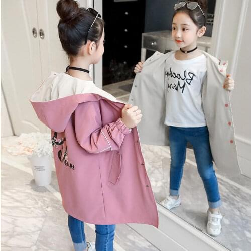 Spring Kids Jacket Girls Casual Windbreaker Jackets Coats Kids Outerwear Hoodie Clothes Windproof 5 8 10 12 13 Years Girls Coat
