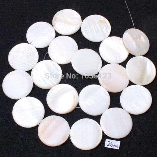High Quality 20mm Pretty Natural White Color Shell MOP Coin Shape DIY Gems Loose Beads Strand 15" Jewelry Making w906