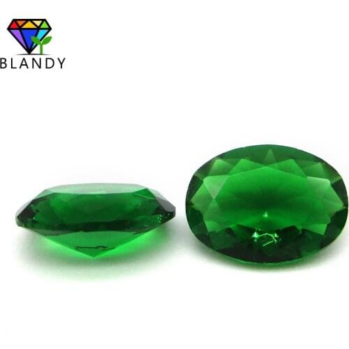 High Quality Size 2x3~13x18mm Oval Cut Green Color Glass Gems Beads Loose Synthetic Glass Stone For Jewelry