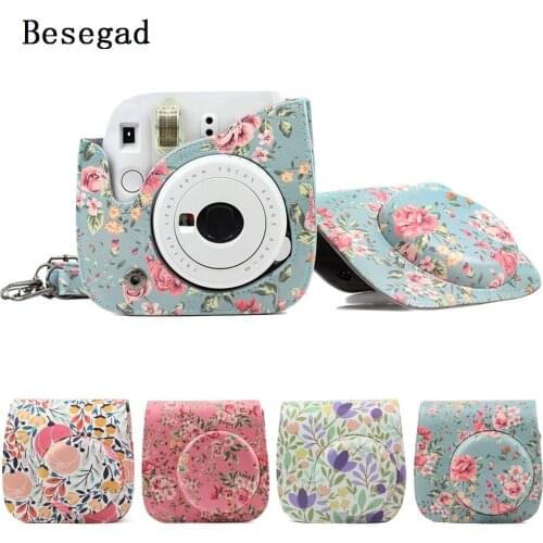 Besegad PU Leather Protective Bag Holder Pouch Case w/Strap for Fujifilm Instax Mini 8 8 9 Instant Cameras Kit Accessories