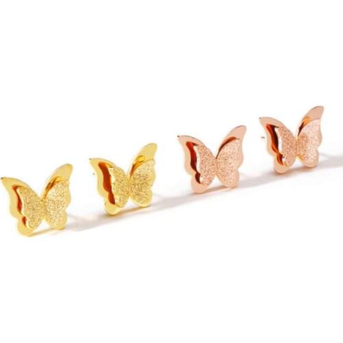 JHSL Brand Women Butterfly Stud Earring Rose Gold Color Simple Fashion Jewelry Rose Gold Color Cocktail Party Gift