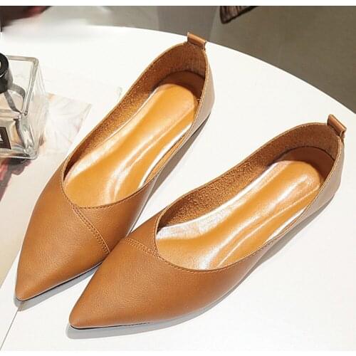 2021spring all-match trendy shoes blacksoft PUleather shoes womens flat shoes pointed shallow mouth easy-to-wear ladies loafers