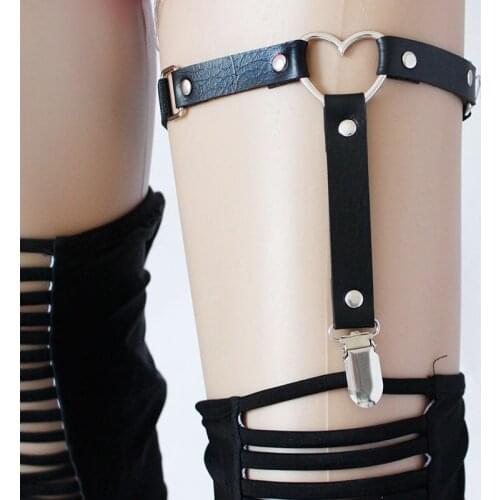 Female Women Sexy Harajuku Elasticity Heart Faux Leather Harness Tight Suspender Punk Strap Leg Ring Garter Belts
