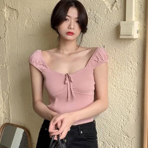 Summer Women Sexy V Neck Cropped Tank Tops Drawstring Tie Up Front Camis Candy Colors Streetwear Slim Fit Ribbed Crop Top