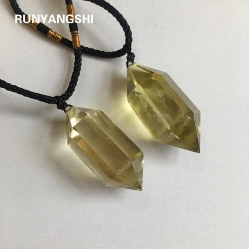 Runyangshi 1pc Natural stone Pendants citrine crystal point Hexagonal Magic Wand Necklace