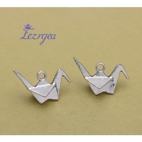 10pcs/lot--29x15x16mm, Paper crane cham,Antique silver plated Paper crane charms ,DIY supplies, Jewelry accessories