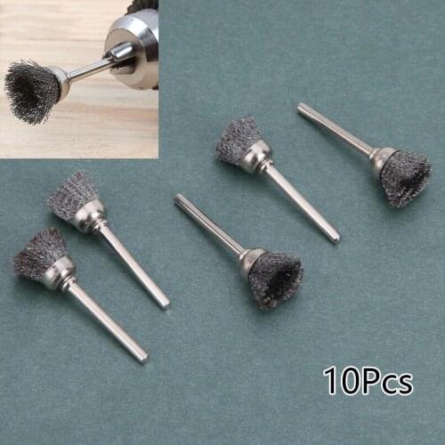 10Pcs Mini Wire Brush Brass Cup Wheel Drill Rotary Tools Polishing Wheels Rotary Tools Metal Rust Removal Brush Set 3x13mm