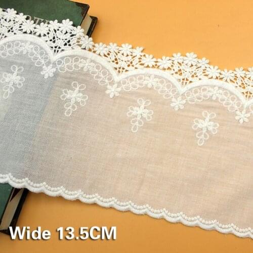 13.5CM Wide White Thin Cotton Cloth Embroidery Accessories High Quality Cotton Thread Three-Dimensional Small Flower Lace Lace