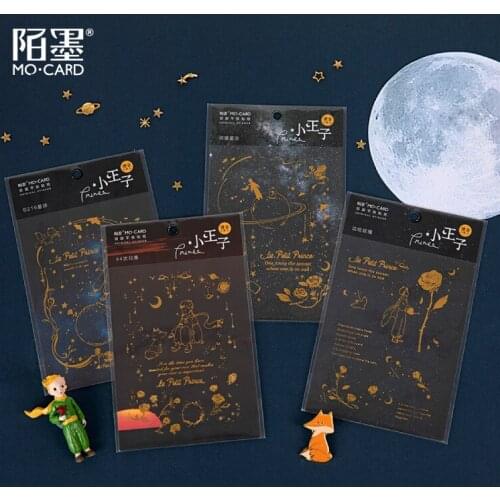 2 Sheets/Pack Golden Glitter Little Prince Starry Rose Decorative Dairy Notebook Stick Bullet Deoration