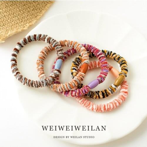 2021 new young girls 5pcs winter colorful stripe scrunchy women rubber hair bands gum