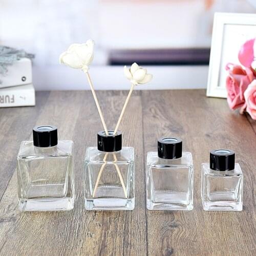 5pcs Square Aromatherapy Bottle Rattan Reed Diffuser Bottle For Home Decor 50ml/100ml/150ml/200ml Transparent Glass Bottles