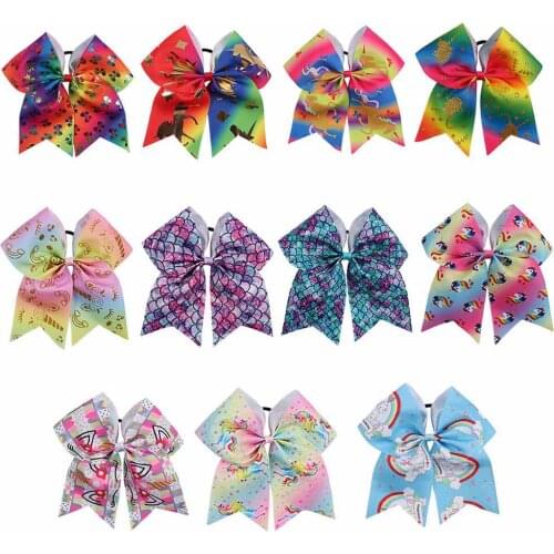 11 Pcs/lot 7" Unicorn Cheer Bows With Rubber Band Handmade Mermaid Cheerleading Hair Bows For Girls Kids Hair Accessories